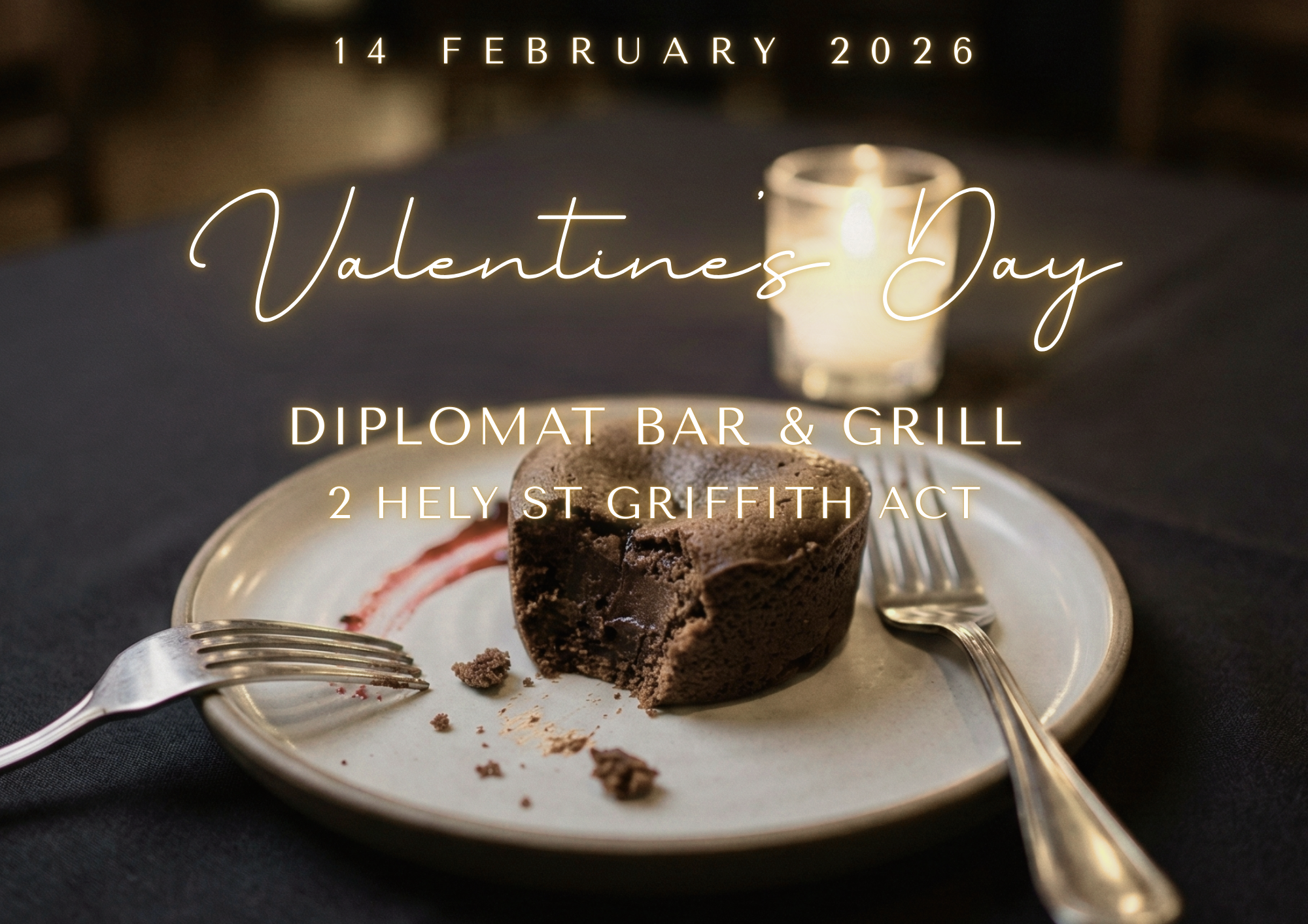 Heart Shaped Chocolate Fondant, Candlelit Dining, Valentine's Day DInner Canberra
